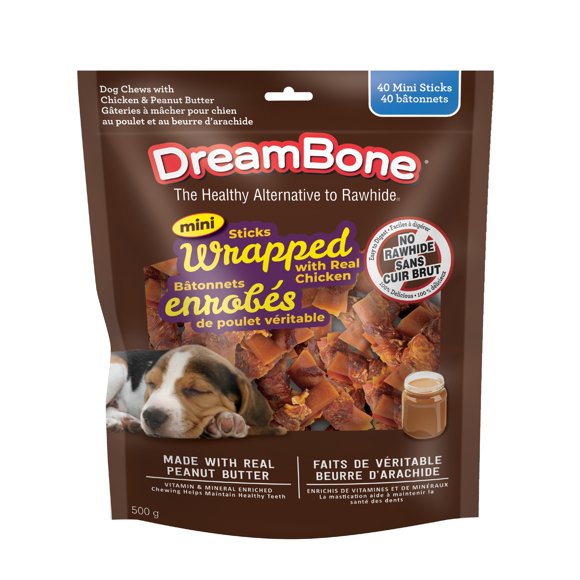 DreamBone Chicken Wrapped Mini Twist Sticks Small Dog Chews, 40 Count, Treat Your Dog to Easy-to-Digest Rawhide-Free Chews Made with Real Peanut Butter, Chicken and Vegetables, For All Dogs