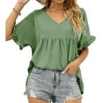 thumbnail image 5 of USSUMA Womens Summer Tops Ruffle Flowy Peplum T-Shirts for Women Trendy Solid Color Womens Blouses and Tops Dressy Short Sleeve V Neck Tunic Plus Size Shirts for Women, 5 of 8