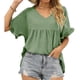 thumbnail image 5 of Mujeres Cuello redondo Sólido Escote en V Camisetas Manga corta con volantes Camiseta Blusa Loose Fit Peplum Tops Fridja bn7392, 5 of 8