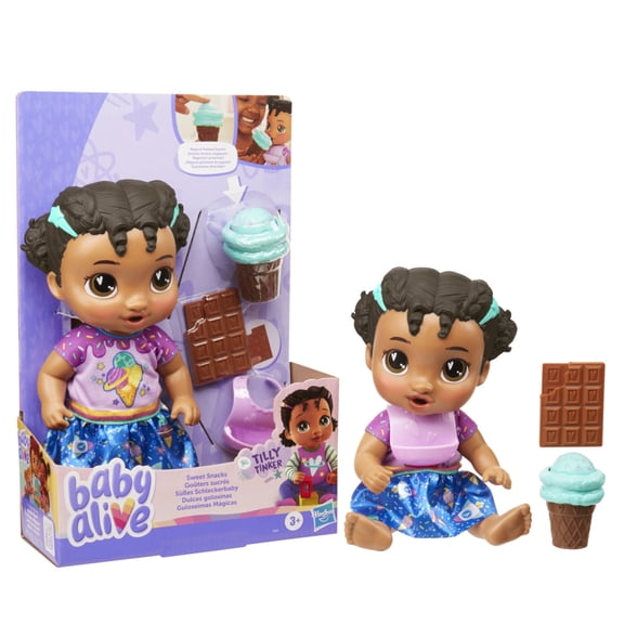 Baby Alive Sweet Snacks Tilly Tinker, Black Hair Baby Doll, Toys for Girls & Boys 3 