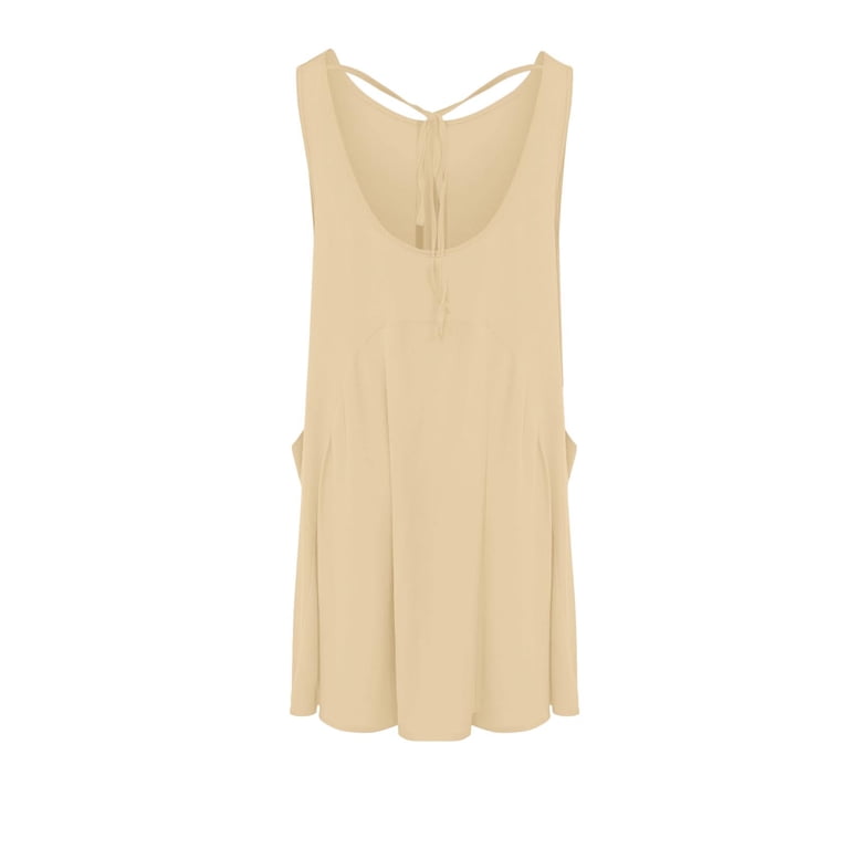 oversized tank top dress Akoee Women's Oversized Tank Top Mini Dresses with Pockets Comfy Loose Linen Summer Beach Casual Outfits (L, Beige), Size: Large