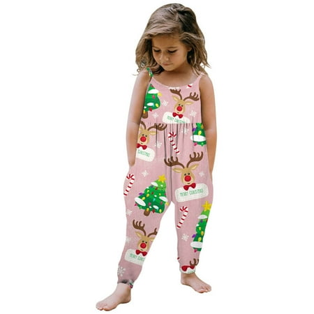 

ZMHEGW Toddler Girls Baby Kids Cartoon Christmas Xmas Santa Jumpsuit Strap Romper Casual Fashion Clothing Set