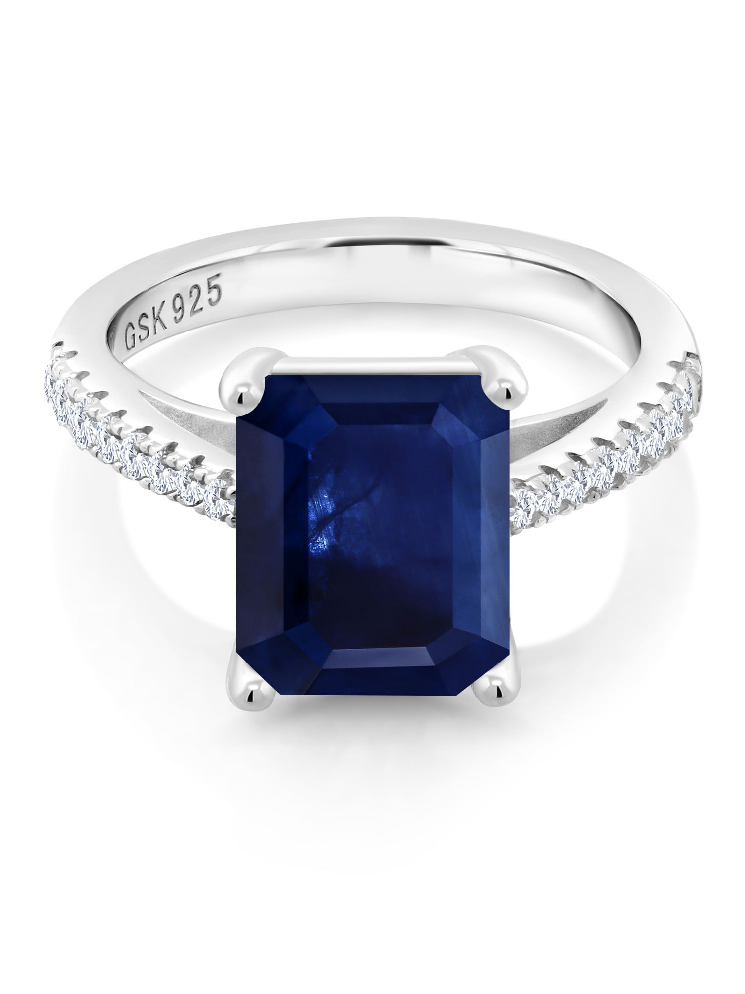 925 Sterling Silver Natural Blue Sapphire Gemstone Octagun Shape Ring