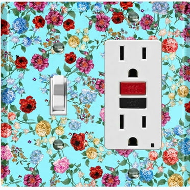 Metal Light Switch Plate Outlet Cover Colorful Floral Garden Wallpaper ROS035