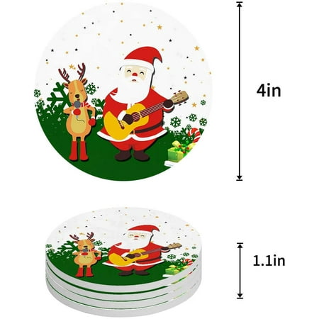 

FMSHPON Merry Christmas Santa Claus Set of 8 Round Coaster for Drinks Absorbent Ceramic Stone Coasters Cup Mat with Cork Base for Home Kitchen Room Coffee Table Bar Decor