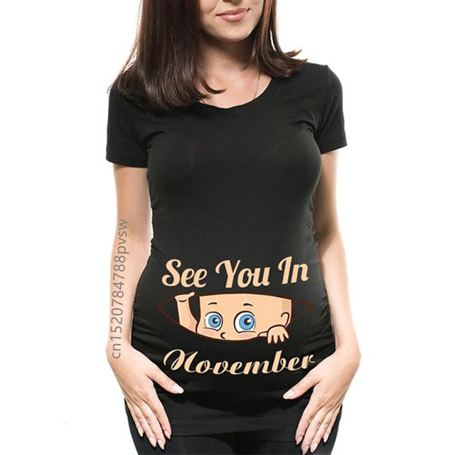 Camiseta divertida para mujer embarazada, anuncio de maternidad, ropa nueva para mamá, enero-diciembre