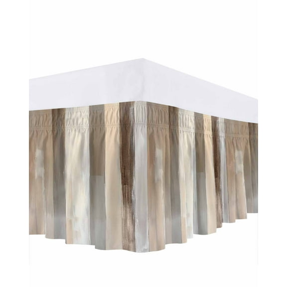 Brown Grey Bed Skirt Queen Size 18 Inch Drop, Abstract Neutral Textured Modern Minimalist Wrap Around Dust Ruffle Bedskirts, Wrinkle & Fade Resistant Easy Fit Bedskirt with Adjustable Elastic
