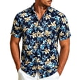 thumbnail image 2 of Shirts for Men Tropical Print Summer with Relaxed Fit Lightweight Casual Short Sleeve Button Down Collar Dark Blue Shirt, 2 of 4