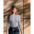 thumbnail image 4 of Women's 2 Piece Bodysuits Sexy Ribbed One Piece Zip Front Long Sleeve Tops Bodysuits, 4 of 6