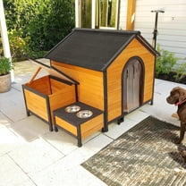 Pefilos 55" Large Wood Dog House for Outdoor and Indoor Dogs, Waterproof Pet Cat House Cabin with Asphalt Roof, Rabbit Hutch, Beige