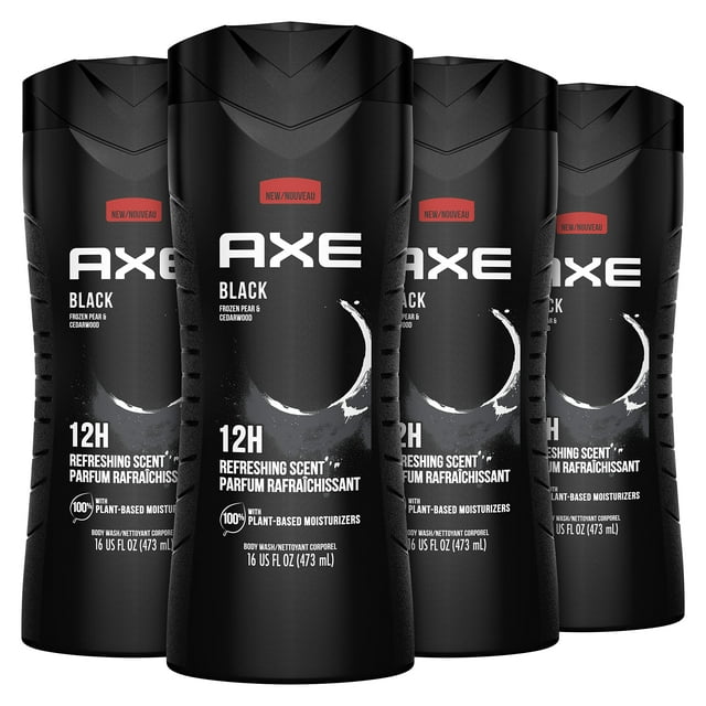 Body Wash AXE Black 12 h, aroma refrescante, 473 ml, para hombre, 4 unidades