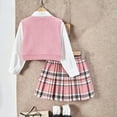 thumbnail image 4 of WXFAZCVU Girls School Outfits Dress Shirt Knitted Sleeveless Jacket Skirts with Bow Tie Set Size 8 Years, 4 of 4