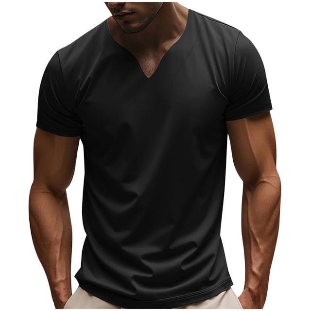 Camiseta de Manga Corta Hombres Color Sólido Cuello en V Top Suelto Amigable con la Piel, Blusa de Poliéster de Ejercicio Casual para Verano Primavera Diario Y Al Aire Libre