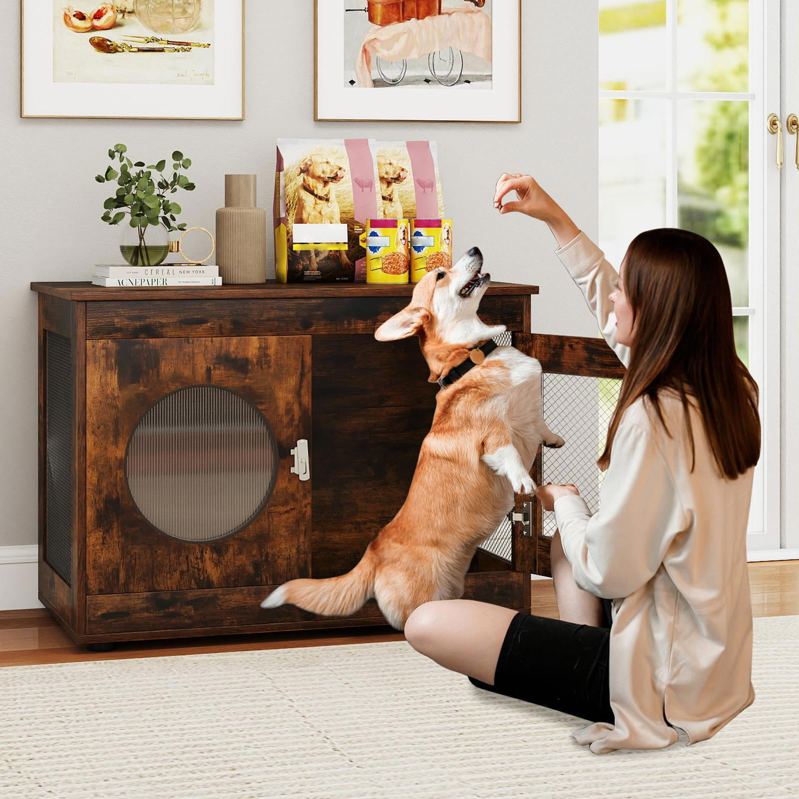 Barara King Dog House with Translucent Window and Lockable Door, Pet House for Small and Medium Dogs, Rustic Brown