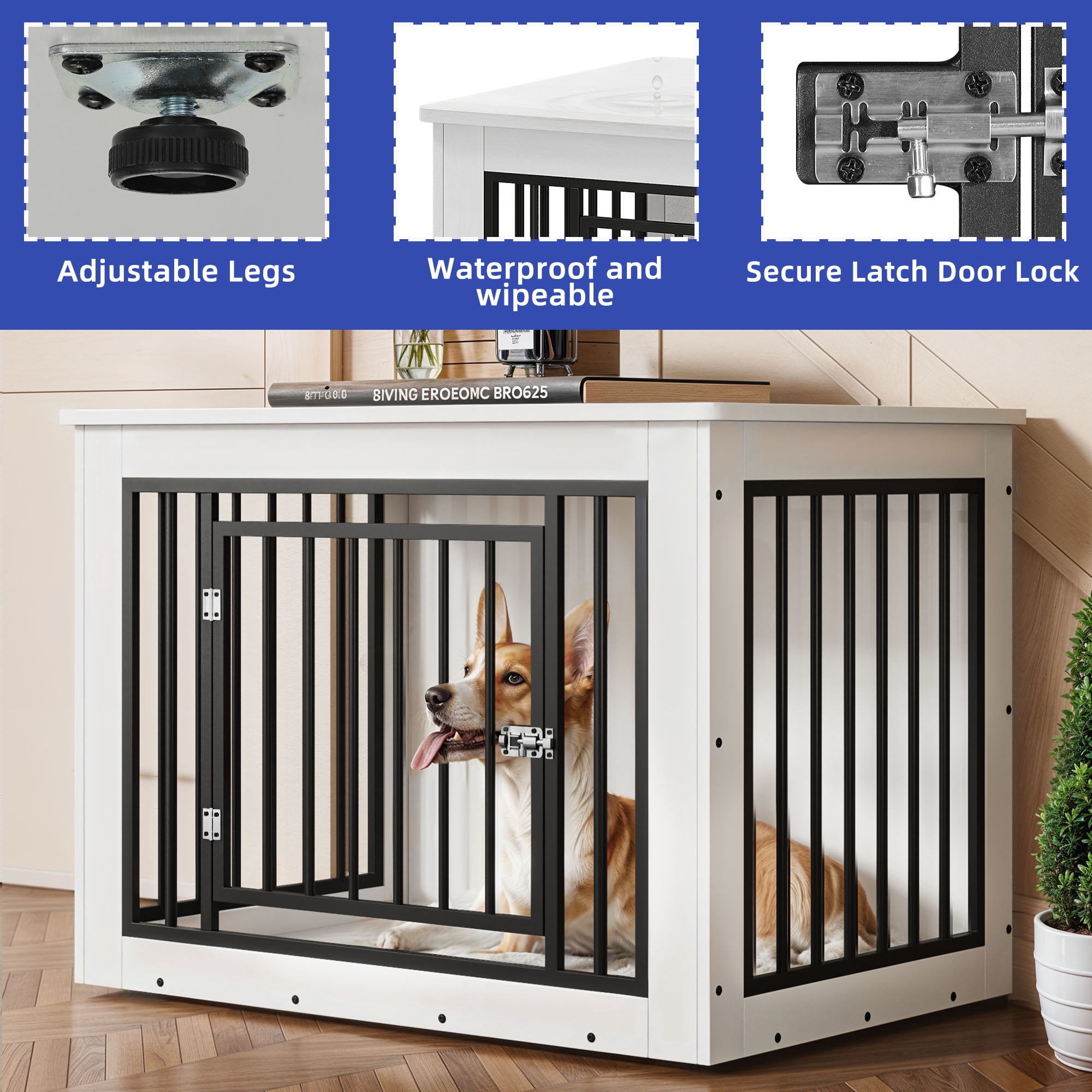 ModFusion 38" Iron and Wood Dog Cage Furniture – Stylish Pet Crate, End Table & TV Stand (Indoor Furniture)