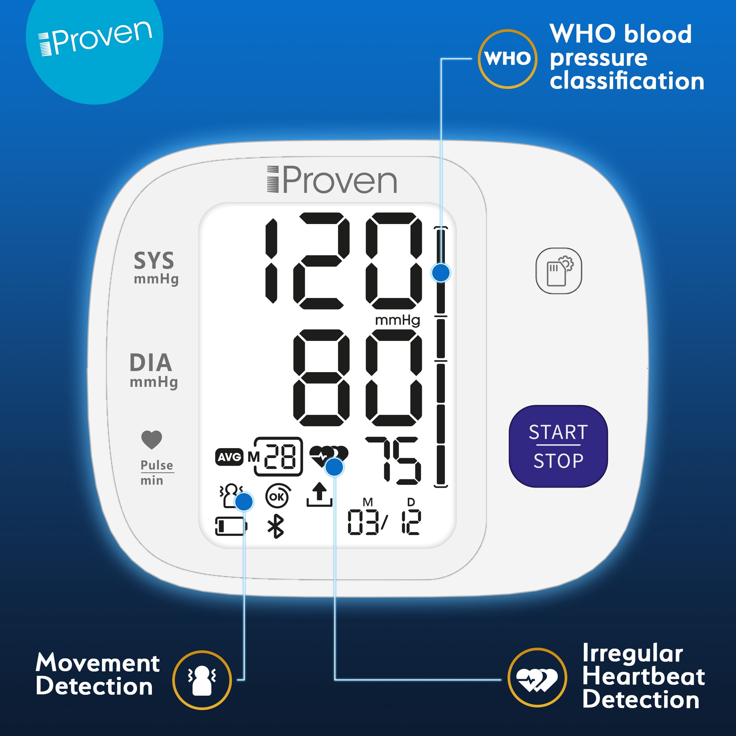 iProven Upper Arm Blood Pressure Monitor for Home Use Bluetooth BPM-35