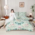 thumbnail image 4 of Homewish Teal Butterflies 3-Piece Full Size Comforter Sets for Boys Girls,Chic Flowers Bedding Comforter Set,Spring Graden Lightweight Bedding Sets,Microfiber Bedroom Decor,Reversible, 4 of 8