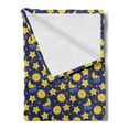 thumbnail image 2 of Baby Soft Flannel Fleece Throw Blanket, Funny Night Sky Chipper Moons and Stars Sleeping Time Abstract Cartoon, Cozy Plush for Indoor and Outdoor Use, 70" x 90", Yellow Orange Navy Blue, by Ambesonne, 2 of 5