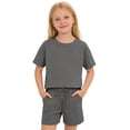 thumbnail image 3 of LRen Girls Summer Outfits 2 Piece Outfits Short Sleeve T Shirts Top and Shorts Clothing Sets Drawstring with Pockets Toddler Girl Outfits, 3 of 6