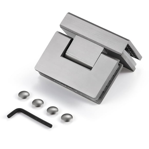 Heavy Duty Shower Glass Door Hinge,Solid One-Piece Precision Cast with 5mm Thick 304 Stainless Steel,for 5/16"-1/2" (8mm-12mm) Thick Frameless Bathroom Doors,Glass to Glass Mount,1 pc,Brushed Nickel