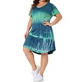 thumbnail image 4 of GRACE & GRANDEUR Women's Plus Size Dress Tie Dye Stripe V Neck Short Sleeve Summer Casual Midi T-shirt Dresses 3X Blue Green, 4 of 6