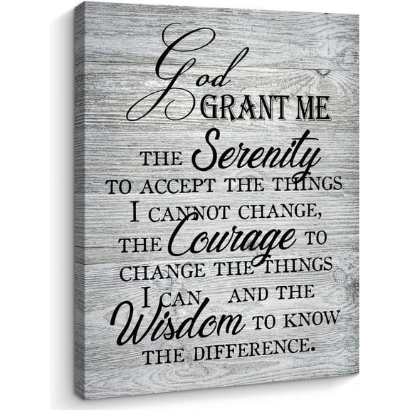 Serenity Prayer Canvas Wall Art, God Grant Me the Serenity Inspirational Wall Art Farmhouse Wall Decor for Bedroom Scripture Pray Room,Grey, Ready to Hang
