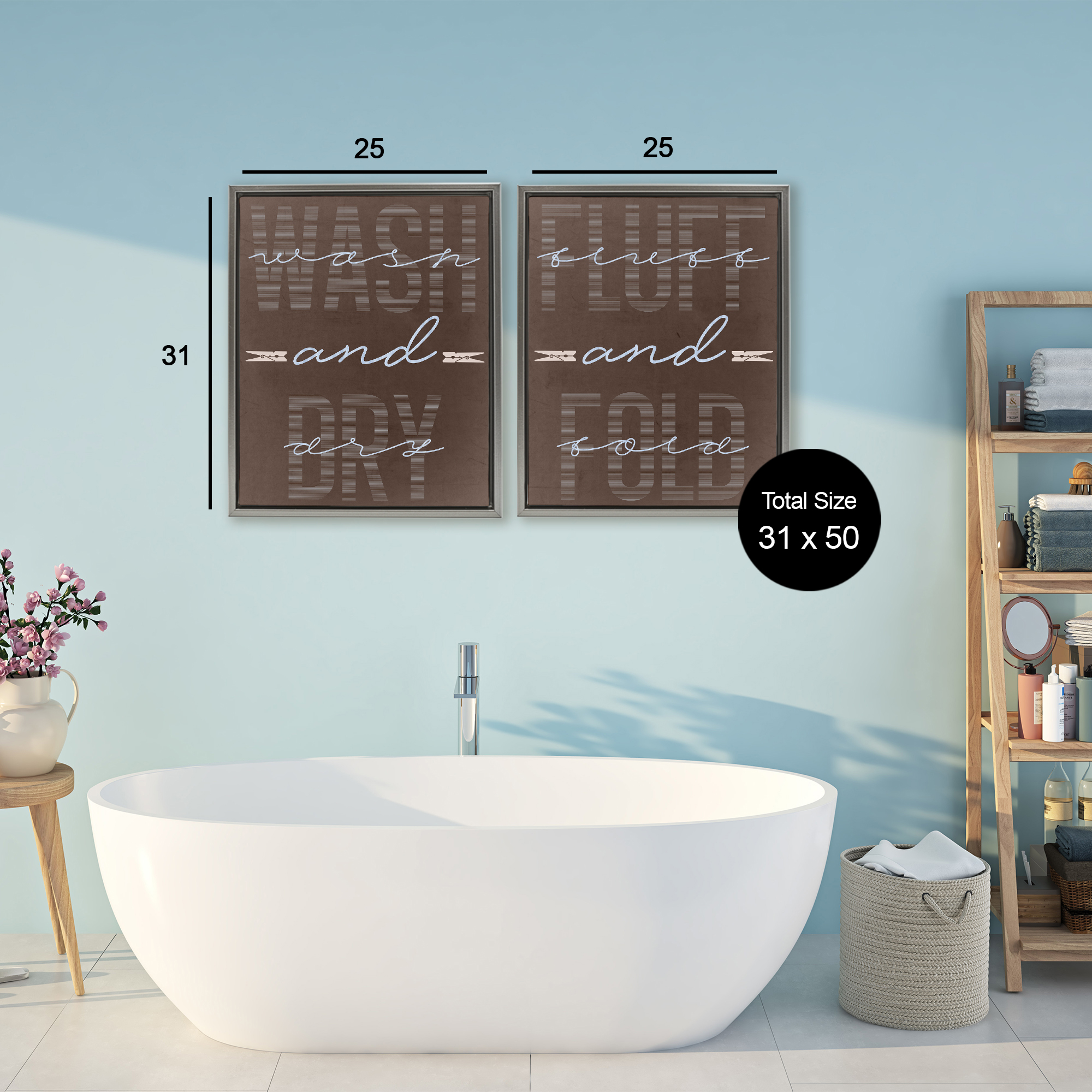 Laundry Words in Brown 2 Piece Gray Framed Floater Canvas Set, design by Marcus Prime