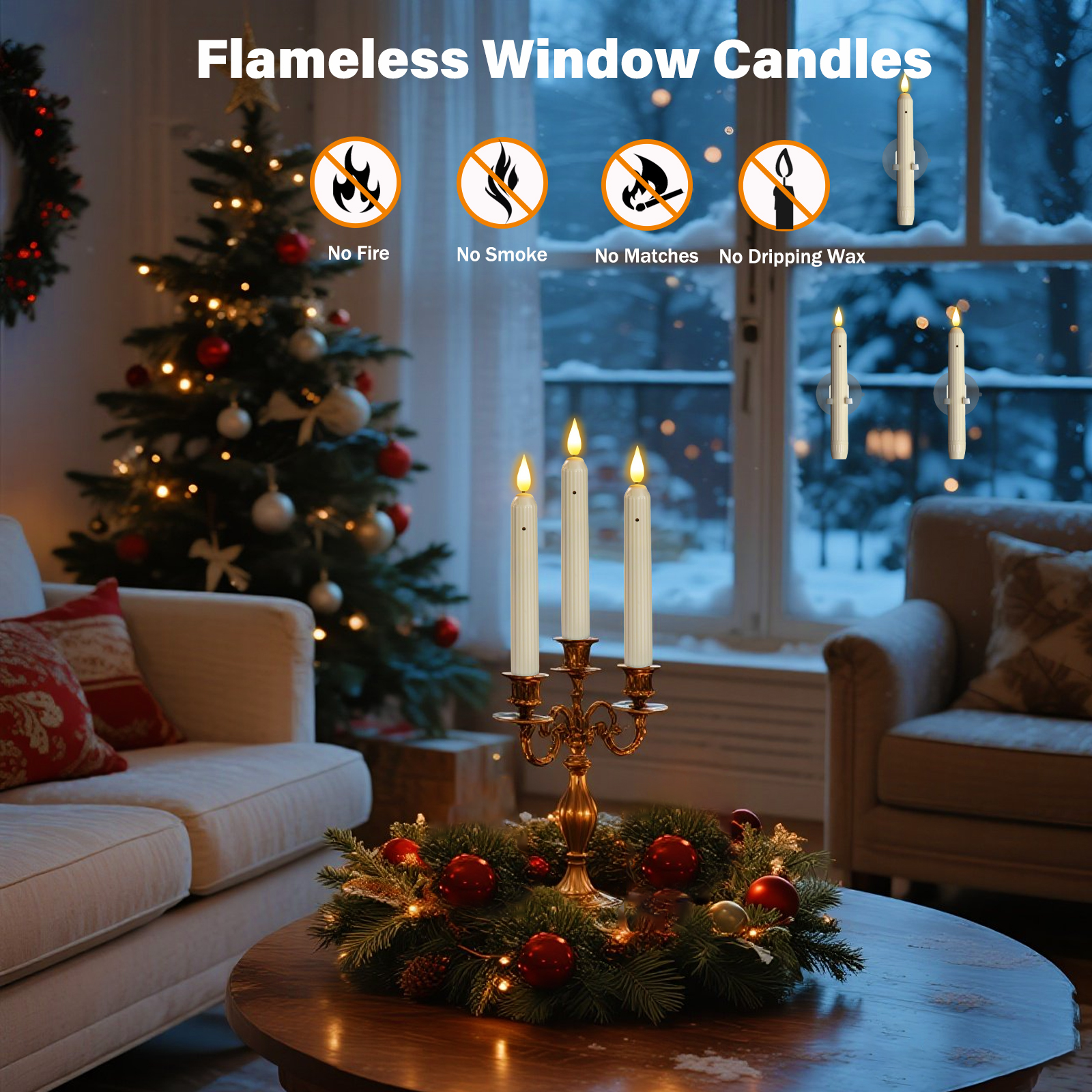 Window Candles with Dusk to Dawn Sensor, 6 Pcs 7'' Flameless Taper Candles with Suction Cups, LED Candles Light Battery Operated, Electric Candle Sticks for Christmas Halloween Thanksgiving