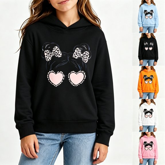 Asgosdo Girls Graphic Hoodies Long Sleeve Oversize Sweatshirt Cute Casual Pullover Fall Winter Tops Size 1-10Y