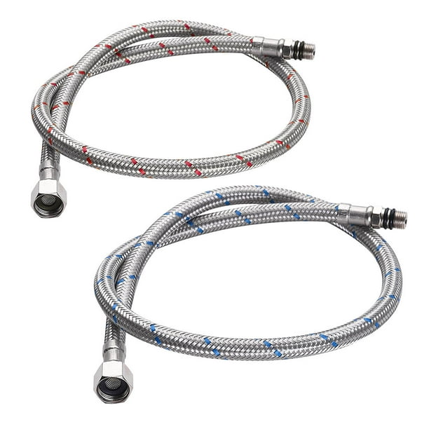Aquaterior 28 Braided Faucet Hoses 3/8 Female x M10 Male Stainless Steel  2pcs 