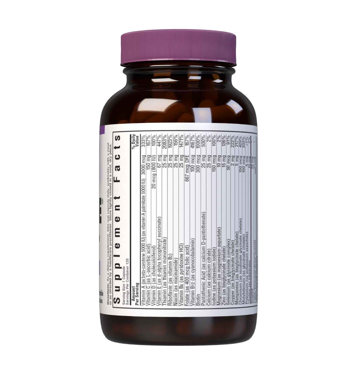 Bluebonnet Multi One (Iron Free), Complete Full Spectrum Multiple, B Vitamins, 120 Count