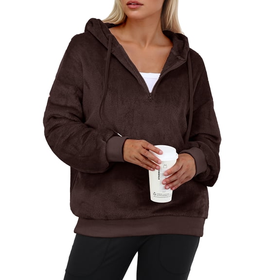Cueply Hoodies for Women Fleece Half Zip Pullover Tops Fall Winter Hooded Sweatshirt Jacket Coat with Pockets