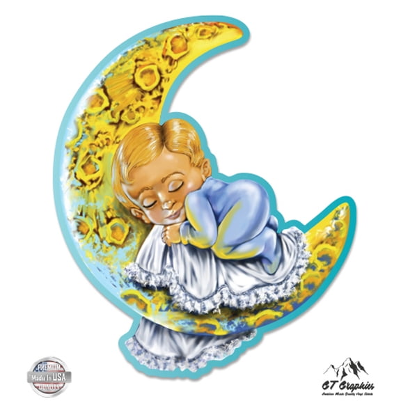 Baby Sleeping Moon - 5" Vinyl Sticker - For Car Laptop I-Pad - Waterproof Decal