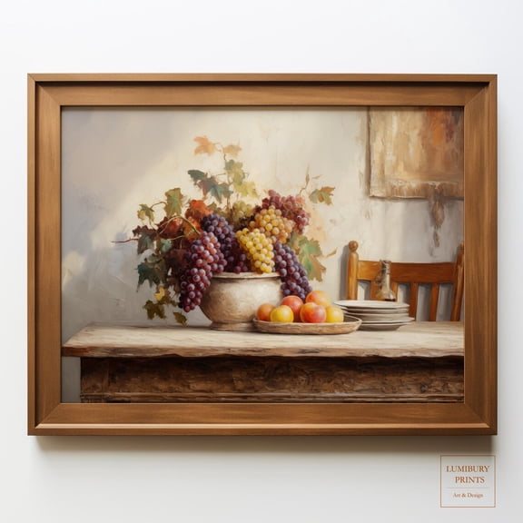 Vintage Fruit Wall Art, Fall Kitchen Decor, Grape Kitchen Decor, Apple Wall Art, Dining Wall Art, Country Kitchen Print, Home Decor UNFRAMED Poster, Wall Art for Decor, Present, 8x12