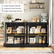 Homfa 55.1W Modern Sideboard Buffet with Fluted Glass Doors, Accent Cabinet Console Table TV Stand, Black