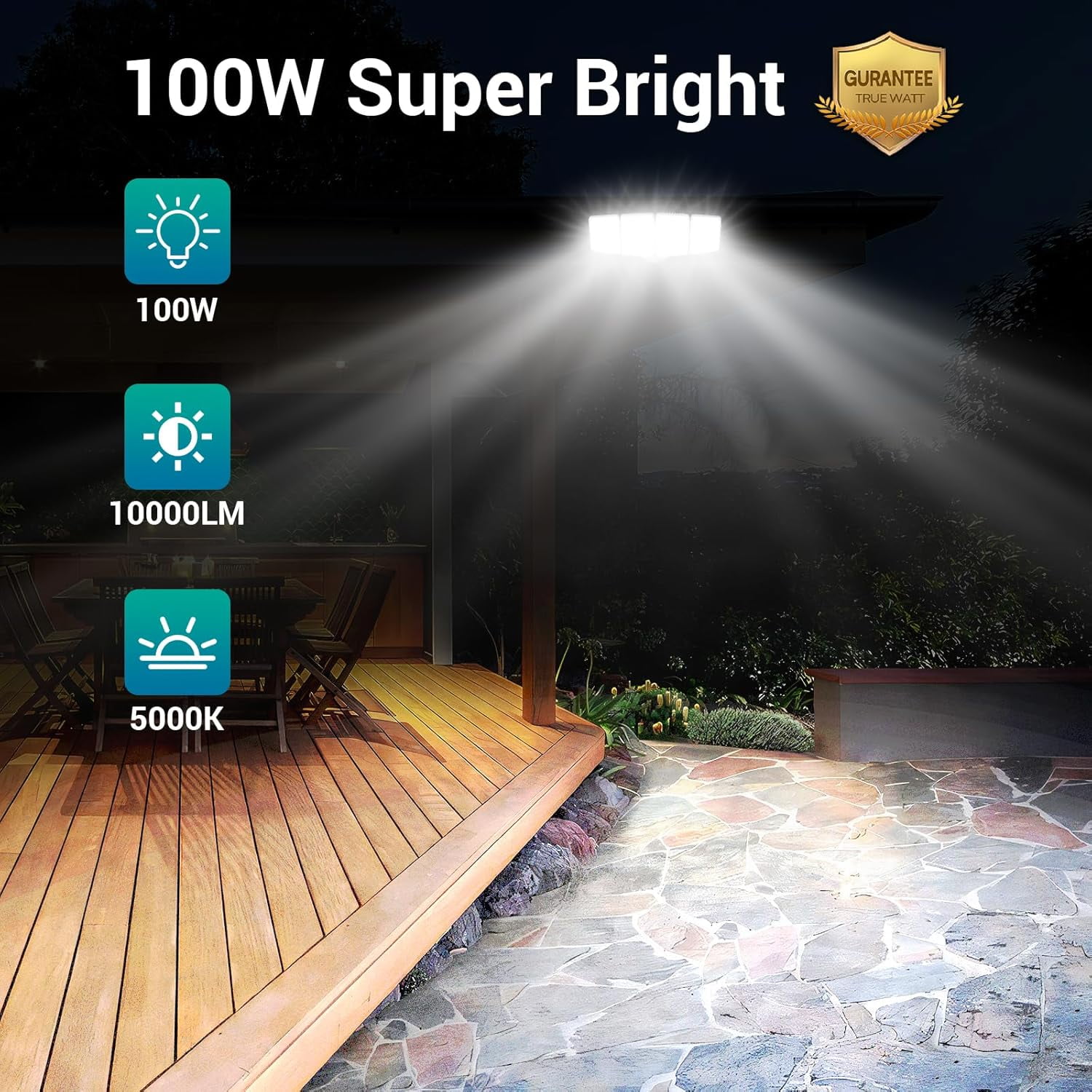 USTELLAR 100W Motion Sensor Light Outdoor with IR Remote Control, 10000LM Super Bright LED Flood Light Outdoor Security Light, 5000K White Motion Sensor Light For Yard Eave 1 Pack