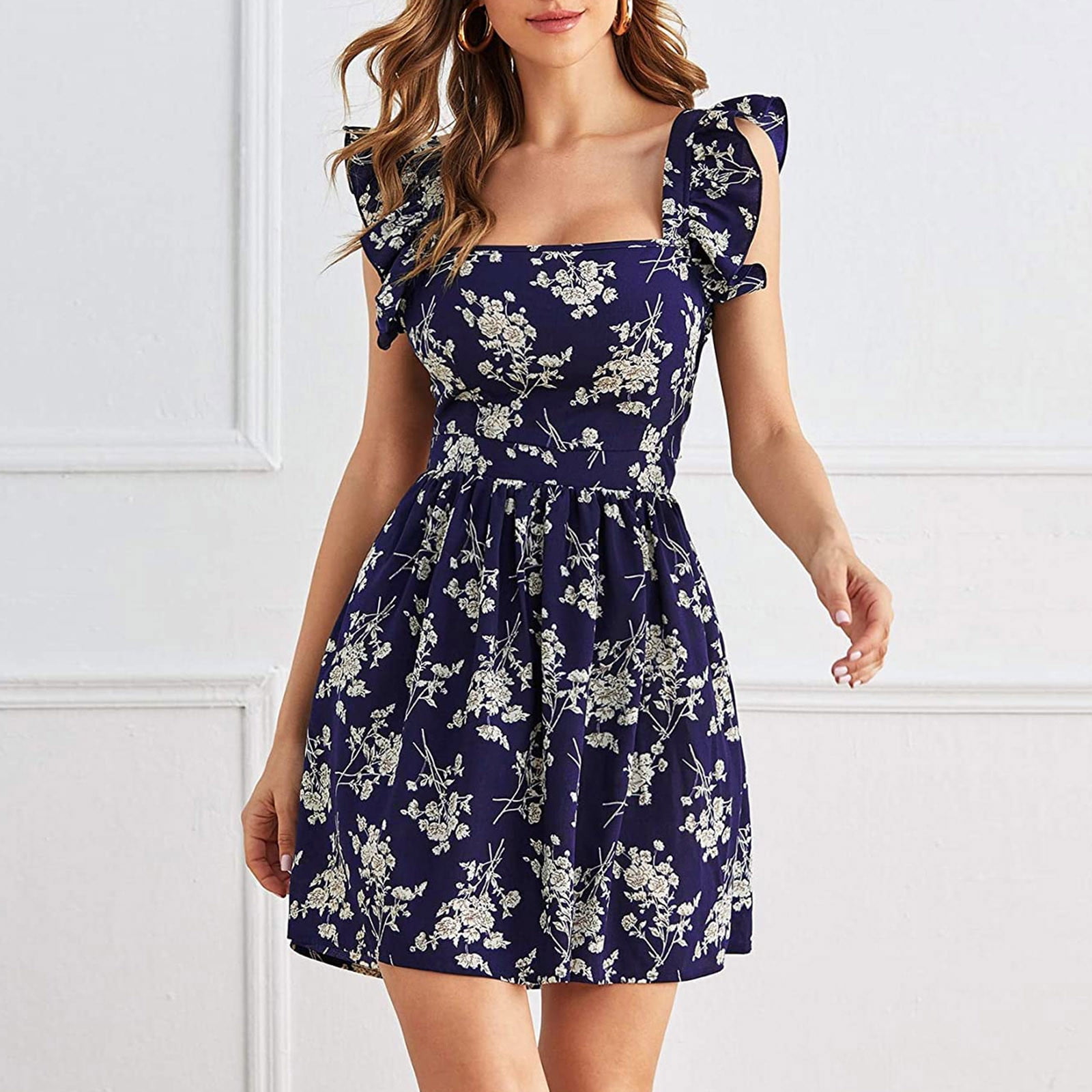 nsendm Womens Dress Female Adult Confortables Femmes Dress Jolies Robes a Volants Cravate Sangle une Ligne Fit et Flare T Shirt Robes pour les Femmes