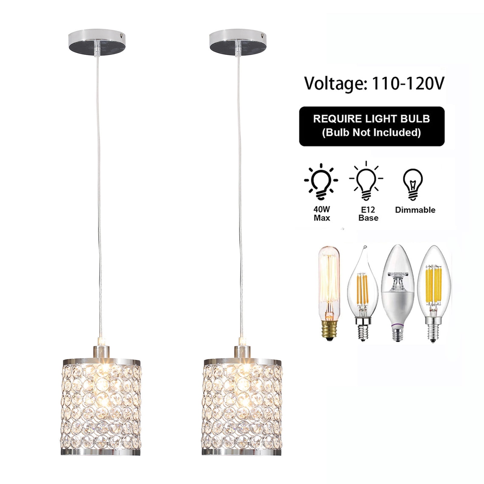 3pc Modern LED Crystal Ceiling Light Dining Room Pendant Lamp Lighting Chandelier for Kitchen, Restaurant, Living Room, Office (E12)
