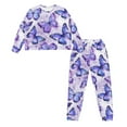 thumbnail image 4 of Yuyamidu Purple Butterfly Pajamas for Women Set Yoga Jogger Sleepwear Fashion Athletic Clothing Casual Scoop Neck Pajama 2 Pieces Pjs Long Sleeve Soft Nightwear Size 2XL, 4 of 7