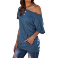 thumbnail image 5 of ZXSXSY Women Boat Neck Kangaroo Pocket Short Sleeve Solid Color Top, 5 of 7