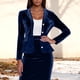 thumbnail image 1 of Karight Women Velvet Suit Blazer Jacket Casual Long Sleeve Notched Lapel Collar Button Open Front Velvet Office Blazer Coat, 1 of 5