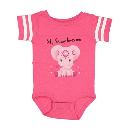 

Inktastic Aditi My Nanny loves me Pink Elephant beautiful Gift Baby Girl Bodysuit