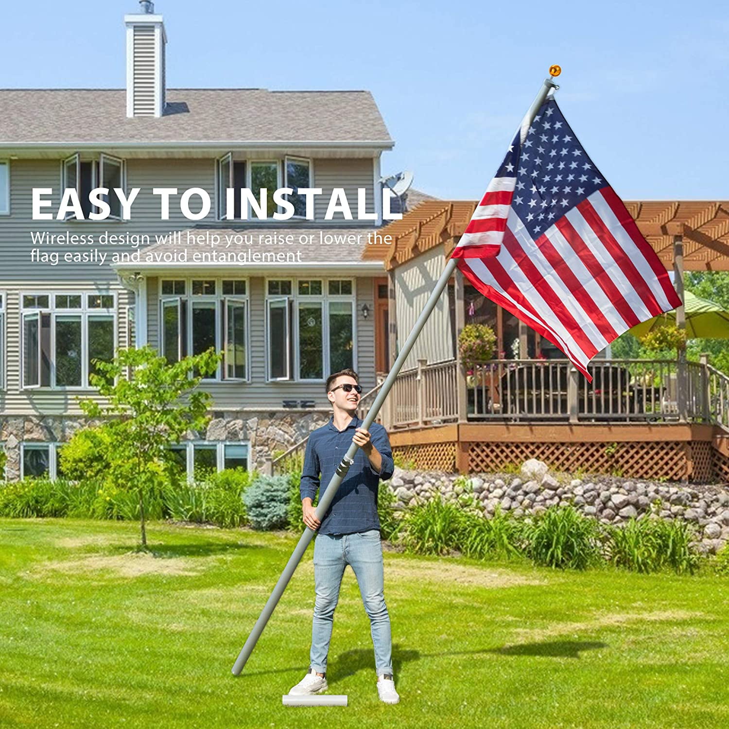 VIVOHOME 25FT Telescoping Flag Pole with 3x5 Polyester American Flag and Golden Ball