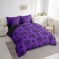 thumbnail image 3 of Manfei Spider Webs 7pcs Bedding Comforter Set,Spooky Halloween Queen Bedding Sets,Black Purple Queen Sheet Sets For Boys Kids,Luxury Bedroom Decor Reversible, 3 of 8