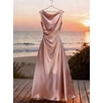 thumbnail image 4 of Pink Satin Maxi Dress With Cowl Neck, Sleeveless, Draped Waist And Pearl Buttons, 4 of 5