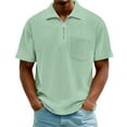 thumbnail image 1 of Blusa y camisa de manga corta con cuello vuelto para hombre, color liso, informal, con solapa, cierre de cremallera en un cuarto y bolsillo en el pecho, camisa de manga corta con solapa, tops para hom, 1 of 4