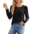thumbnail image 6 of MOMOFEEL Long Sleeve Shirt For Woman Tunic Tops Loose Pleated Crewneck Top For Summer (M9003 Black XXL), 6 of 7