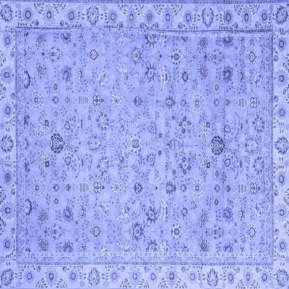 Ahgly Company Machine Washable Indoor Square Oriental Blue Traditional Area Rugs, 6' Square