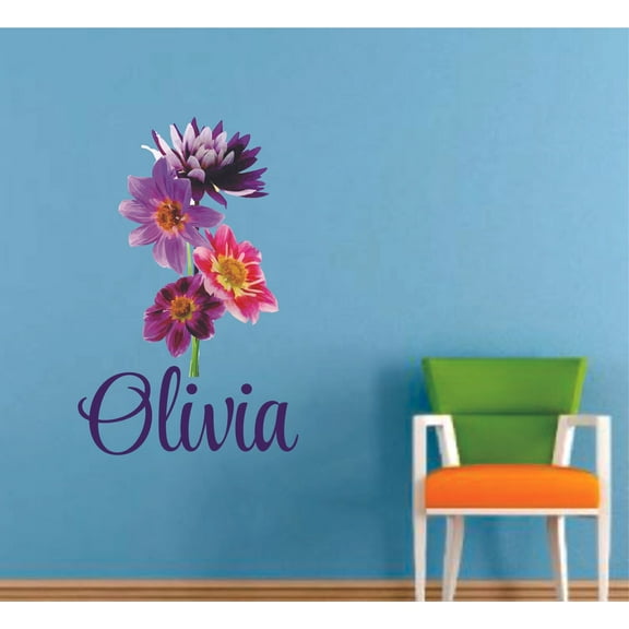 Beautiful Lavender Flower Dahlia Decors Wall Sticker Art Design Decal for Girls Boys Kids Room Bedroom Nursery Kindergarten House Fun Home Decor Stickers Wall Art Vinyl Decoration (8x10 inch)