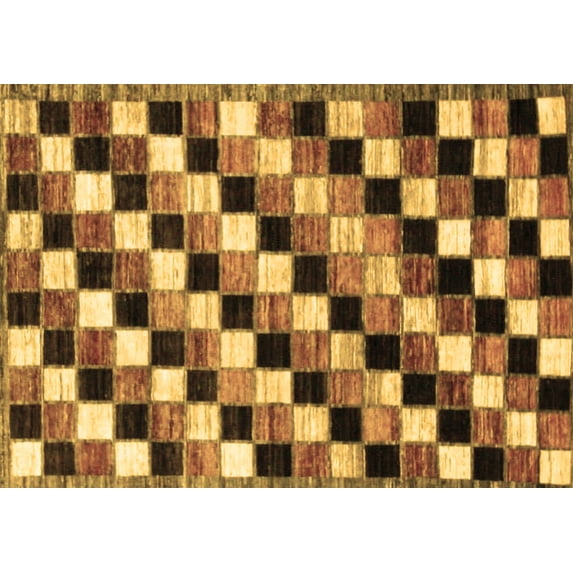 Ahgly Company Indoor Rectangle Checkered Brown Modern Area Rugs, 2' x 4'